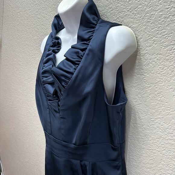 Just Taylor Dress 10 RUFFLE NECK Black SATIN SHEATH Pencil LDB Evening Cocktail - Picture 7 of 13